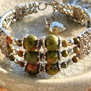 Unakite Bracelet with Charm Watch